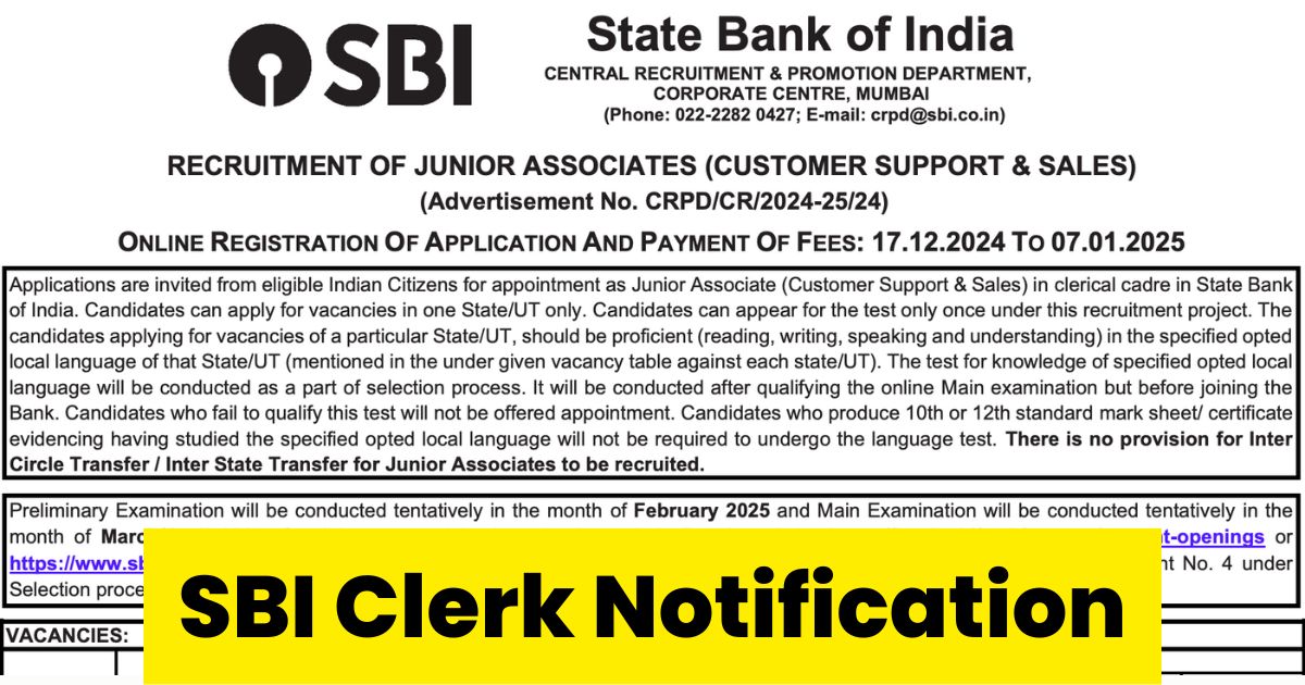 SBI Clerk Notification